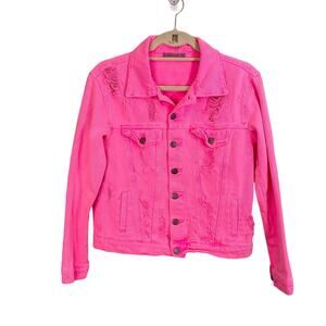 Carmar Trucker Jacket Women S Pink Denim Distressed Barbiecore Y2K Festival Rave